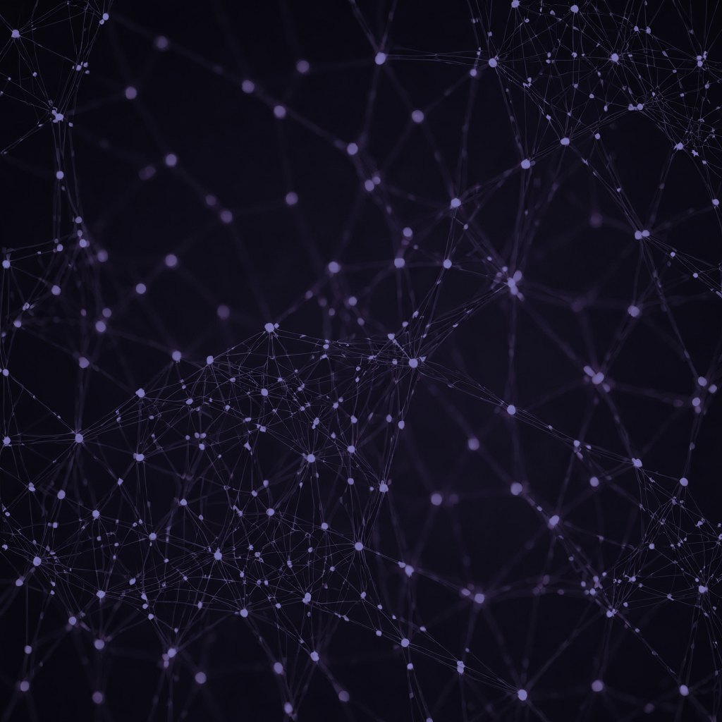 Abstract render: a dark indigo field of faint connected nodes, like a mesh of routes